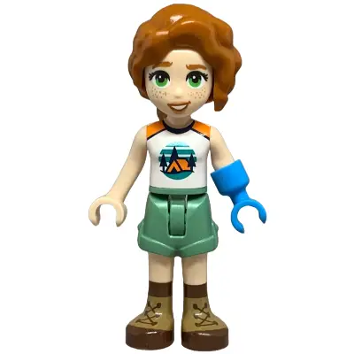 Friends Autumn - White and Orange Sleeveless Top with Tent, Sand Green Shorts, Nougat and Reddish Brown Boots, Prosthetic Hand