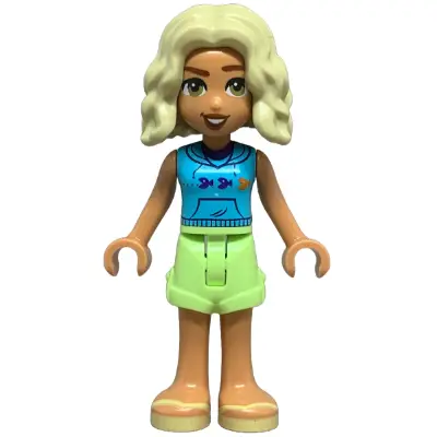 Friends Nova - Medium Azure Sleeveless Hoodie, Yellowish Green Shorts, Bright Light Yellow Sandals