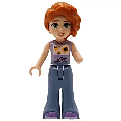 Friends Autumn - Lavender Vest with Sunflowers, Sand Blue Trousers Bell-Bottoms, Medium Lavender Shoes