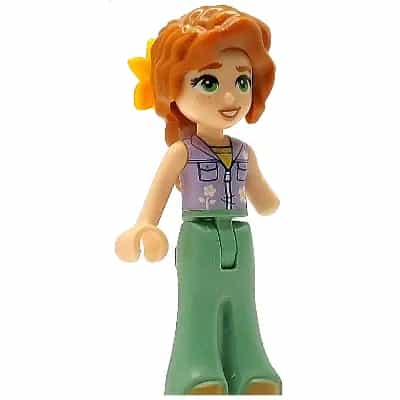 Friends Autumn - Lavender Sleeveless Jacket with Flowers, Sand Green Trousers Bell-Bottoms, Medium Nougat Shoes, Dark Orange Hair Wavy, Bright Light Orange Flower
