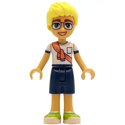 Friends Olly - White Shirt with Coral Scarf, Dark Blue Shorts, Lime Shoes
