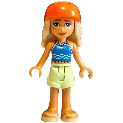 Friends Sage - Blue Tank Top, Yellowish Green Shorts, Bright Light Yellow Sandals, Reddish Orange Bicycle Helmet