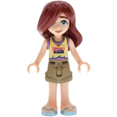 Friends Paisley - Bright Light Yellow and Medium Lavender Tank Top, Dark Tan Shorts, Metallic Light Blue Sandals