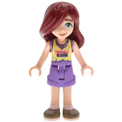 Friends Paisley - Bright Light Yellow and Medium Lavender Tank Top, Medium Lavender Shorts, Dark Tan Shoes