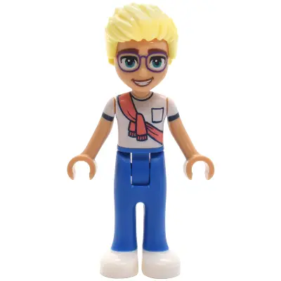 Friends Olly - White Shirt with Coral Scarf, Blue Trousers, White Shoes