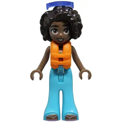 Friends Aliya - White Crochet Top, Medium Azure Trousers Bell-Bottoms, Metallic Pink Flip Flops, Orange Life Jacket, Trans-Purple Sunglasses