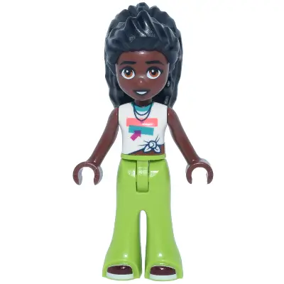 Friends Elsa D - White Knotted Sleeveless Shirt, Lime Trousers Bell-Bottoms, Dark Red Shoes