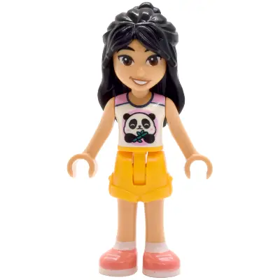 Friends Liann - White Top with Panda, Bright Light Orange Shorts, Coral Shoes