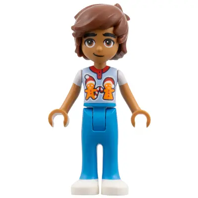 Friends Leo - Bright Light Blue Shirt with Gingerbread Men