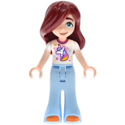 Friends Paisley - White Unicorn T-shirt, Bright Light Blue Trousers Bell-Bottoms, Orange Shoes