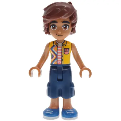 Friends Leo - Bright Light Orange Sleeveless Shirt, Dark Blue Cropped Trousers, Blue Shoes