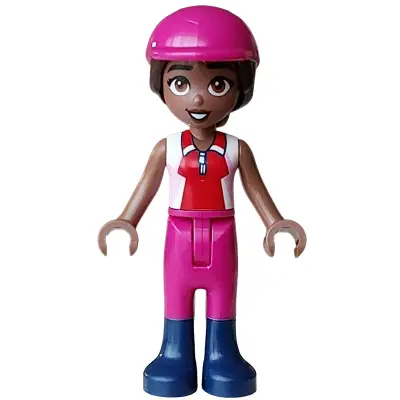 Friends Aliya - Bright Pink, Red and White Sleeveless Shirt, Magenta Trousers, Dark Blue Boots, Magenta Horse Riding Helmet