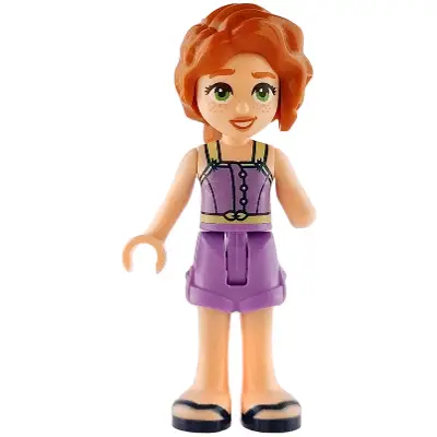 Friends Autumn - Medium Lavender Jumpsuit Shorts, Dark Blue Sandals
