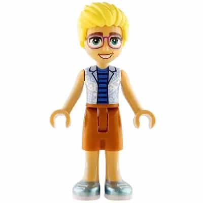 Friends Olly - Bright Light Blue Open Shirt, Dark Orange Shorts, Metallic Light Blue Shoes