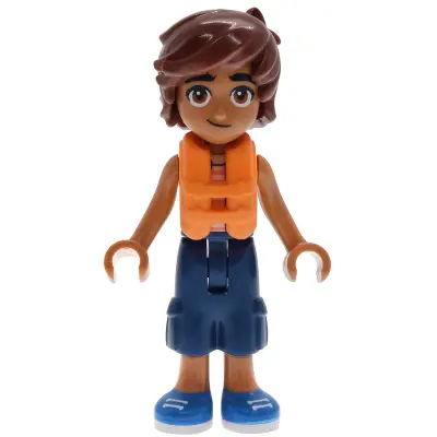 Friends Leo - Bright Light Orange Sleeveless Shirt, Dark Blue Cropped Trousers, Blue Shoes, Orange Life Jacket