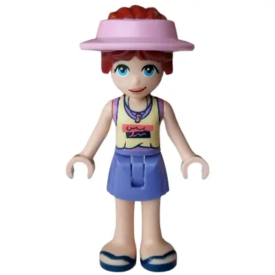Friends Paisley - Bright Light Yellow and Medium Lavender Tank Top, Blue Violet Skirt, Dark Blue Sandals, Bright Pink Sun Cap