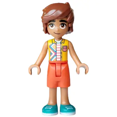 Friends Leo - Bright Light Orange Sleeveless Shirt, Reddish Orange Shorts, Dark Turquoise Shoes