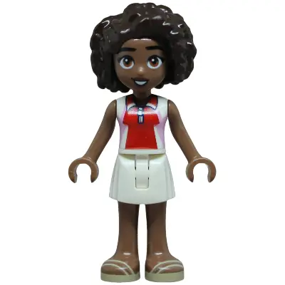Friends Aliya - Bright Pink, Red and White Sleeveless Shirt, White Skirt, Tan Sandals