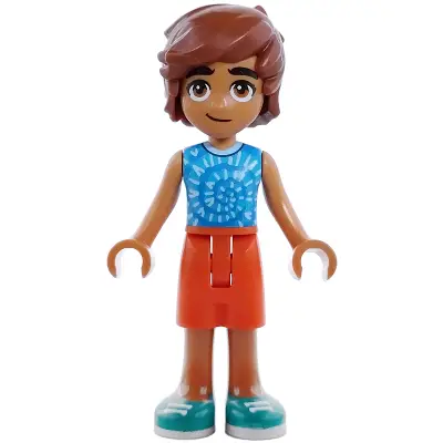 Friends Leo - Blue Sleeveless Shirt with Spiral, Reddish Orange Shorts, Dark Turquoise Shoes