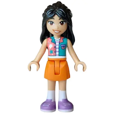 Friends Liann - Coral and Dark Turquoise Vest, Orange Skirt, Medium Lavender Shoes