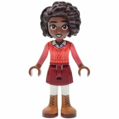 Friends Aliya - Coral Sweater Vest, Dark Red Skirt, Medium Nougat Boots