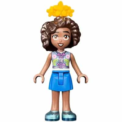 Friends Aliya - Sand Blue Vest, Blue Skirt, Metallic Light Blue Shoes, Bright Light Orange Flower Tiara