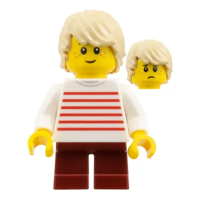 Boy - Tan Hair, Red Stripes Shirt, Dark Red Legs