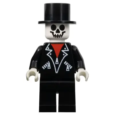 Leather Jacket with Zippers - Black Legs, Skeleton Head, Black Top Hat, White Hands