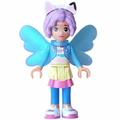 Gabby - Medium Azure Hoodie, Layered Skirt over Blue Leggings, Medium Lavender Hair, Wings Fairy