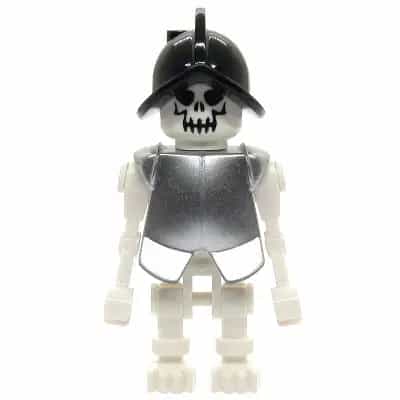 Skeleton, Fantasy Era Torso with Evil Skull, Black Conquistador Helmet, Metallic Silver Armor