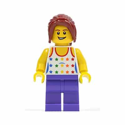 Shirt with Female Rainbow Stars Pattern, Dark Purple Legs, Dark Red Hair Ponytail Long with Side Bangs