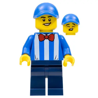 Newsstand Worker, Blue Cap, Striped Shirt, Red Bow Tie