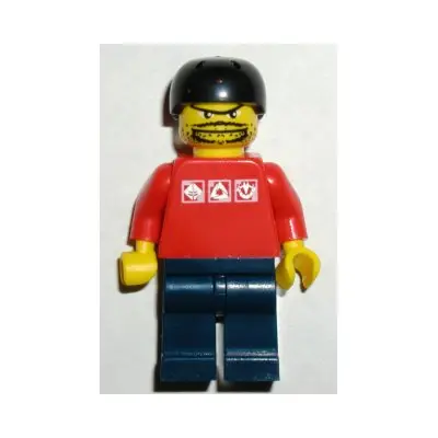Skateboarder, Red Shirt with Silver Logos, Dark Blue Legs