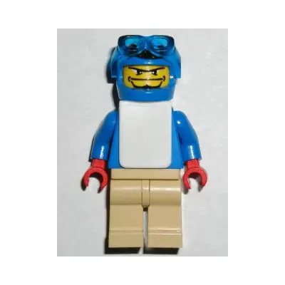 Snowboarder, Blue Shirt, Tan Legs, White Vest