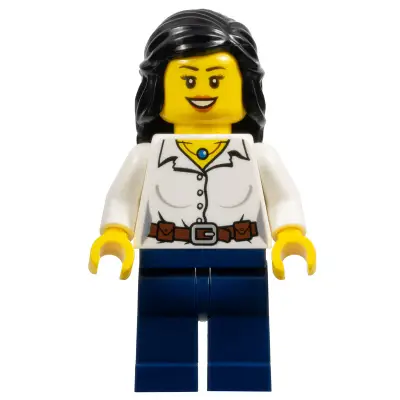 Female White Blouse with Belt, Dark Blue Legs