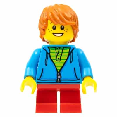 Child - Boy, Dark Azure Hoodie, Red Short Legs, Dark Orange Tousled Hair, Freckles