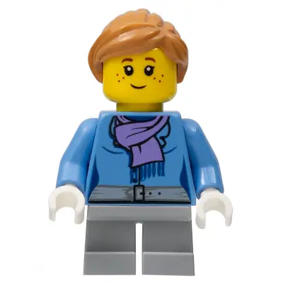 Medium Blue Jacket with Light Purple Scarf, Light Bluish Gray Short Legs, Freckles
