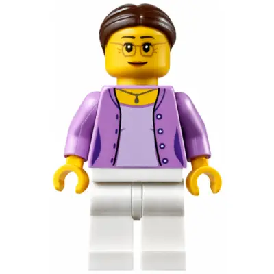 Grandma - Medium Lavender Jacket over Lavender Shirt, White Legs, Brown Hair in a Bun
