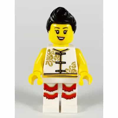 Woman, Lion Dance, White Shirt, White Legs with Red Fringe