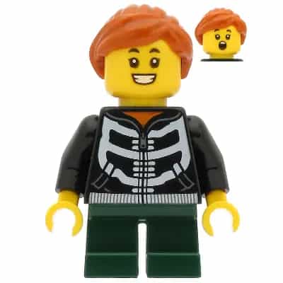Girl - Black Hoodie with Skeleton Torso, Dark Green Short Legs, Dark Orange Hair