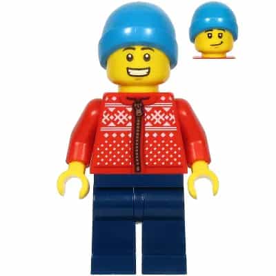 Man, Red Winter Jacket, Dark Blue Legs, Dark Azure Beanie