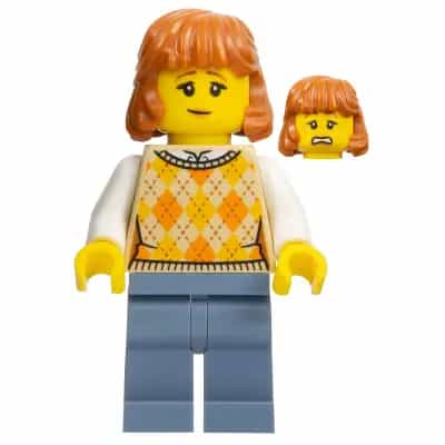 Lunar New Year Parade Spectator - Female, Tan Knit Argyle Sweater Vest, Sand Blue Legs, Dark Orange Hair