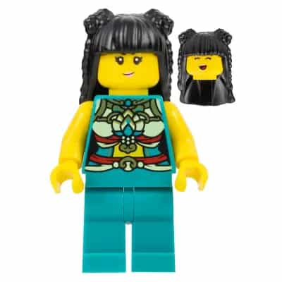 Lunar New Year Parade Participant - Musician, Female, Ornate Dark Turquoise Costume, Black Long Hair