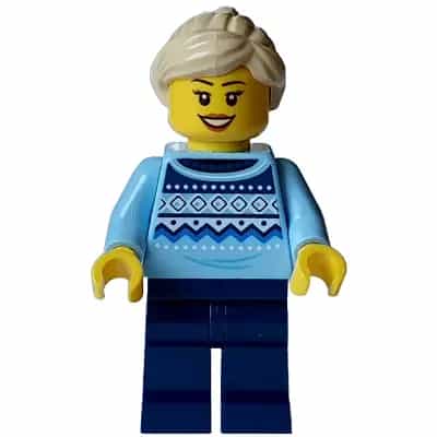 Winter Market Stall Vendor - Female, Bright Light Blue Knit Fair Isle Sweater, Dark Blue Legs, Tan Ponytail