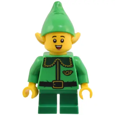 Elf - Bright Green Coat with Dark Green Collar and Gold Horn, Open Mouth Smile with Freckles