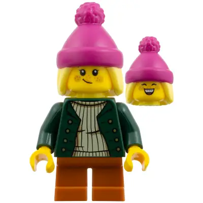 Girl - Magenta Beanie, Dark Green Jacket, Dark Orange Short Legs