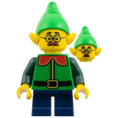 Elf - Bright Green Hat, Green Shirt with Red Collar, Dark Blue Short Legs