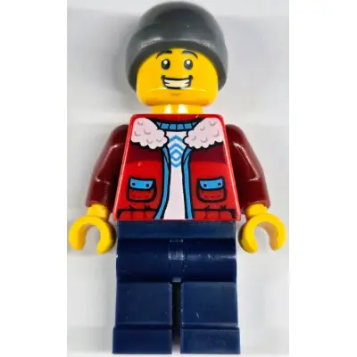 Ice Skater - Male, Red Jacket over White Shirt, Dark Blue Legs, Dark Bluish Gray Beanie