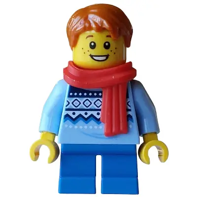 Carol Choir Saxophone Player - Boy, Bright Light Blue Knit Fair Isle Sweater
