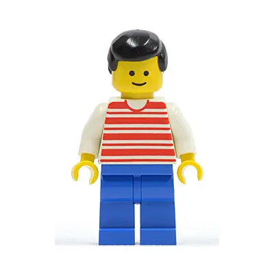 Horizontal Lines Red - White Arms - Blue Legs, Black Male Hair